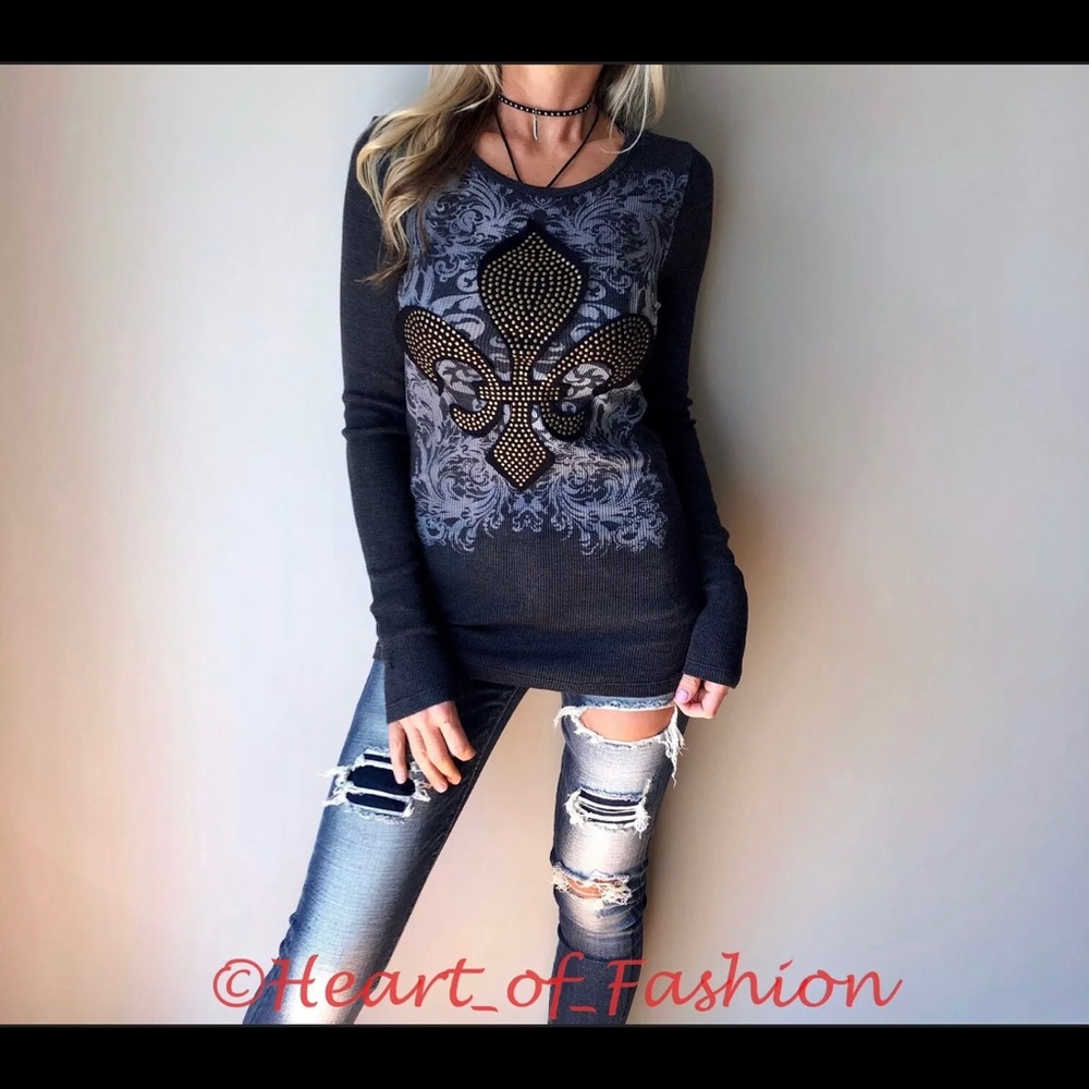 Vocal Long Sleeve Embellished Thermal Graphic Top - Picture 4 of 7